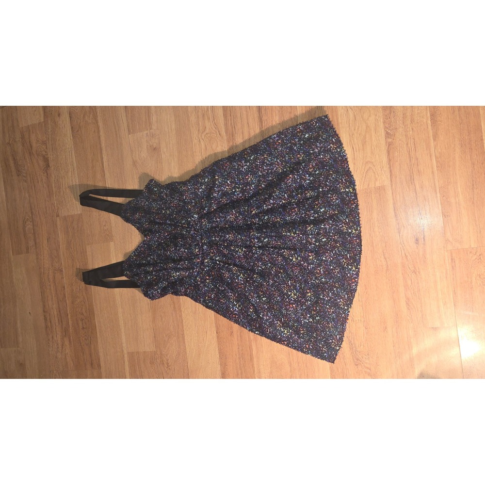 BCBGeneration Multicolor Confetti Tweed Fit Flare Cocktail Dress Black Straps 4